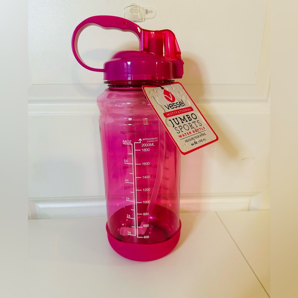 Vessel Jumbo Sports Water Bottle Pink 64oz Motivational Hydration Gift